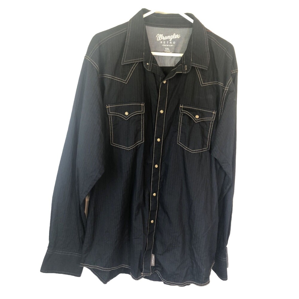 Wrangle Western Lightweight Brush Popper 2XL Black Cut Shirt Pearl Snap